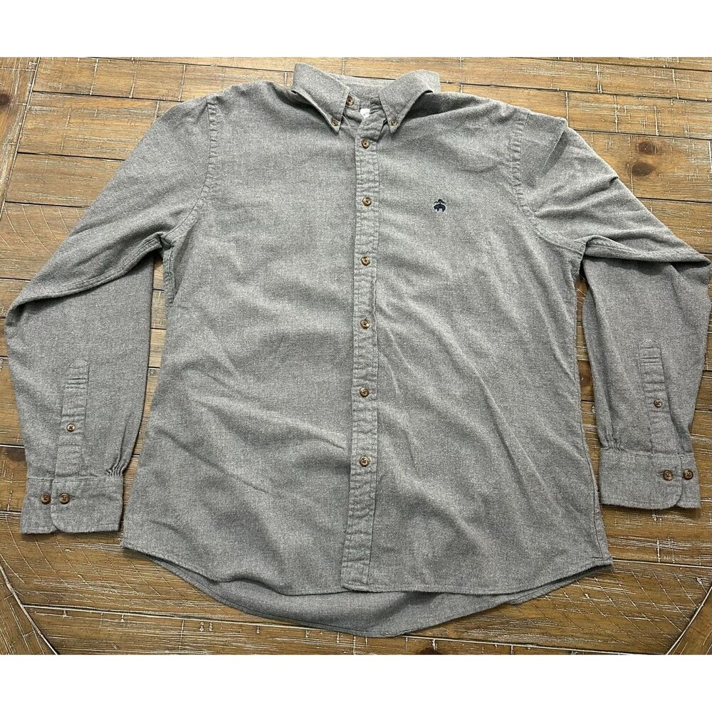 Brooks Brothers 1818 Regent Fit L Gray Oxford Button Down Shirt Cotton